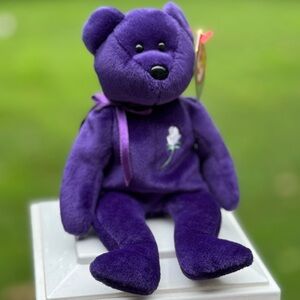 Ty Princess Diana Plush Bear in Rich Purple with Rose Accent